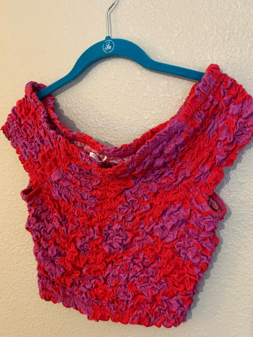 Free People stretchy Ruched Crop Top in Bright Pink and Purple